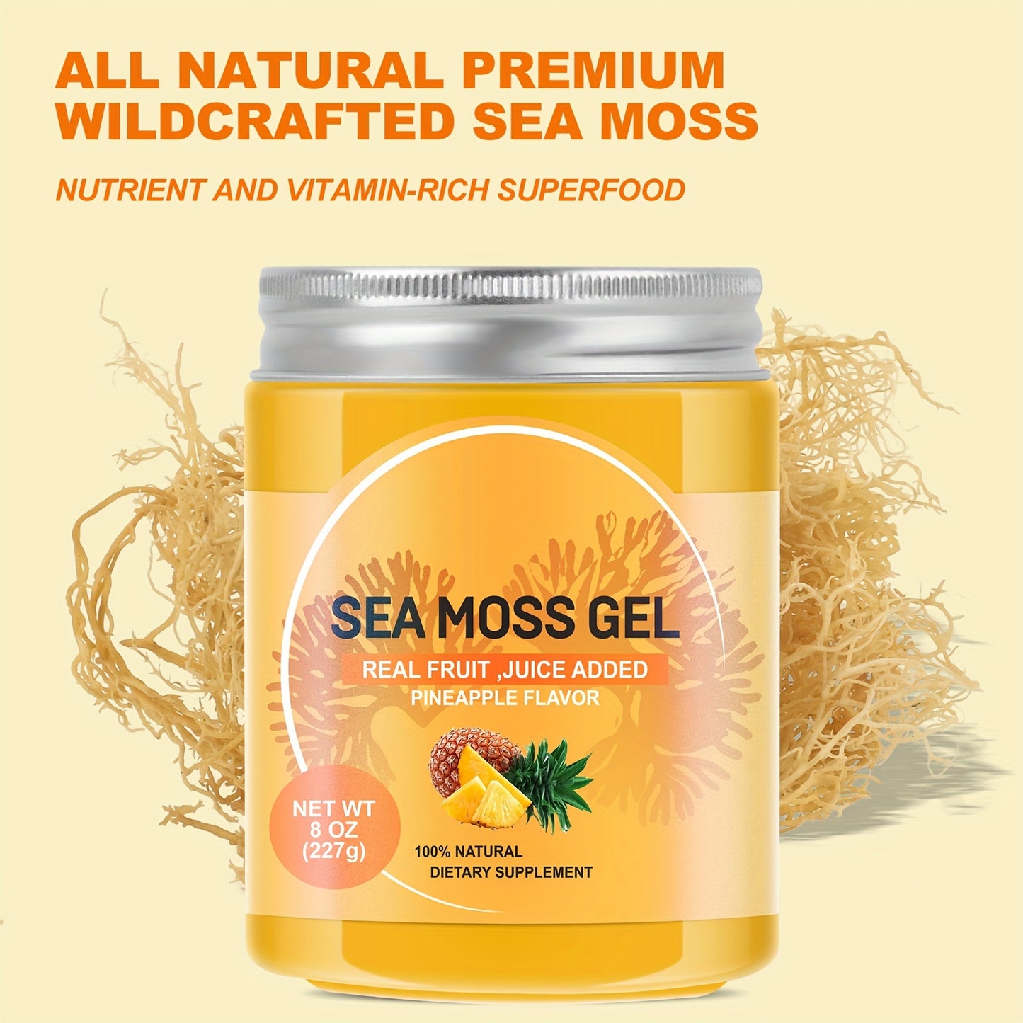 Irish Sea Moss Seamoss Gel Sea Moss Gel Raw Rich In Vitamins & Minerals | Nutritional Supplement | Vitamins and Minerals Wild Harvested, Pineapple Flavor