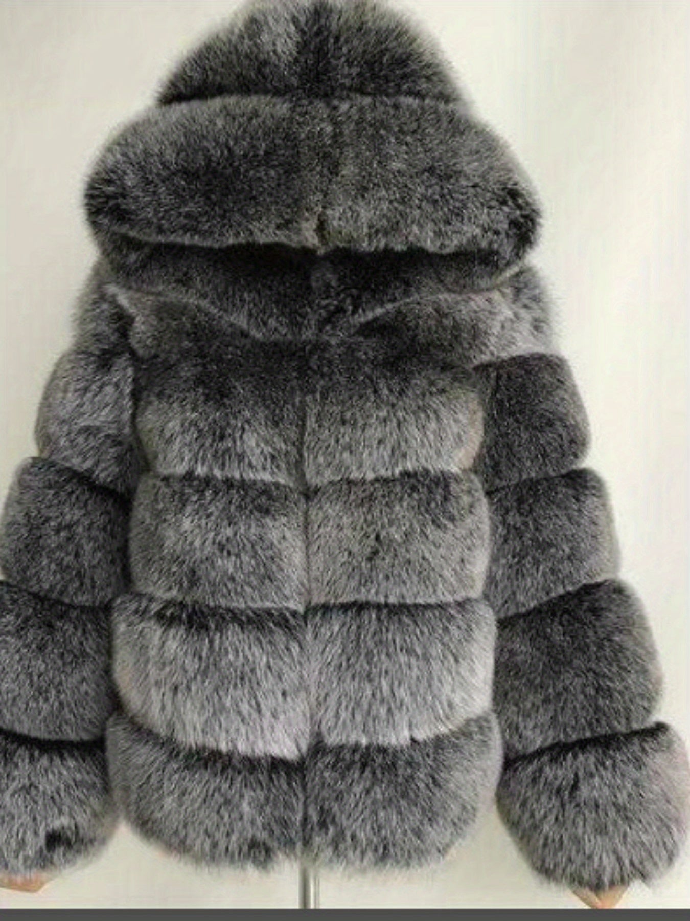 Plus Size, Women's Plus Size Oversized Hooded Faux Fox Fur Coat - Winter Warm Coat with Hood & Plush Fur Trim, Machine Washable Grey Jacket for Cold Weather, Casual Outerwear (No- Design) - Coat for Blonde Lady Picture