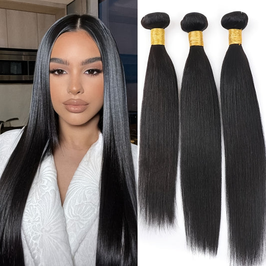 3 Bundles 10A Brazilian Virgin Human Hair Extensions Straight 100% Unprocessed Thick Tangle-Free 10-30 Inch for