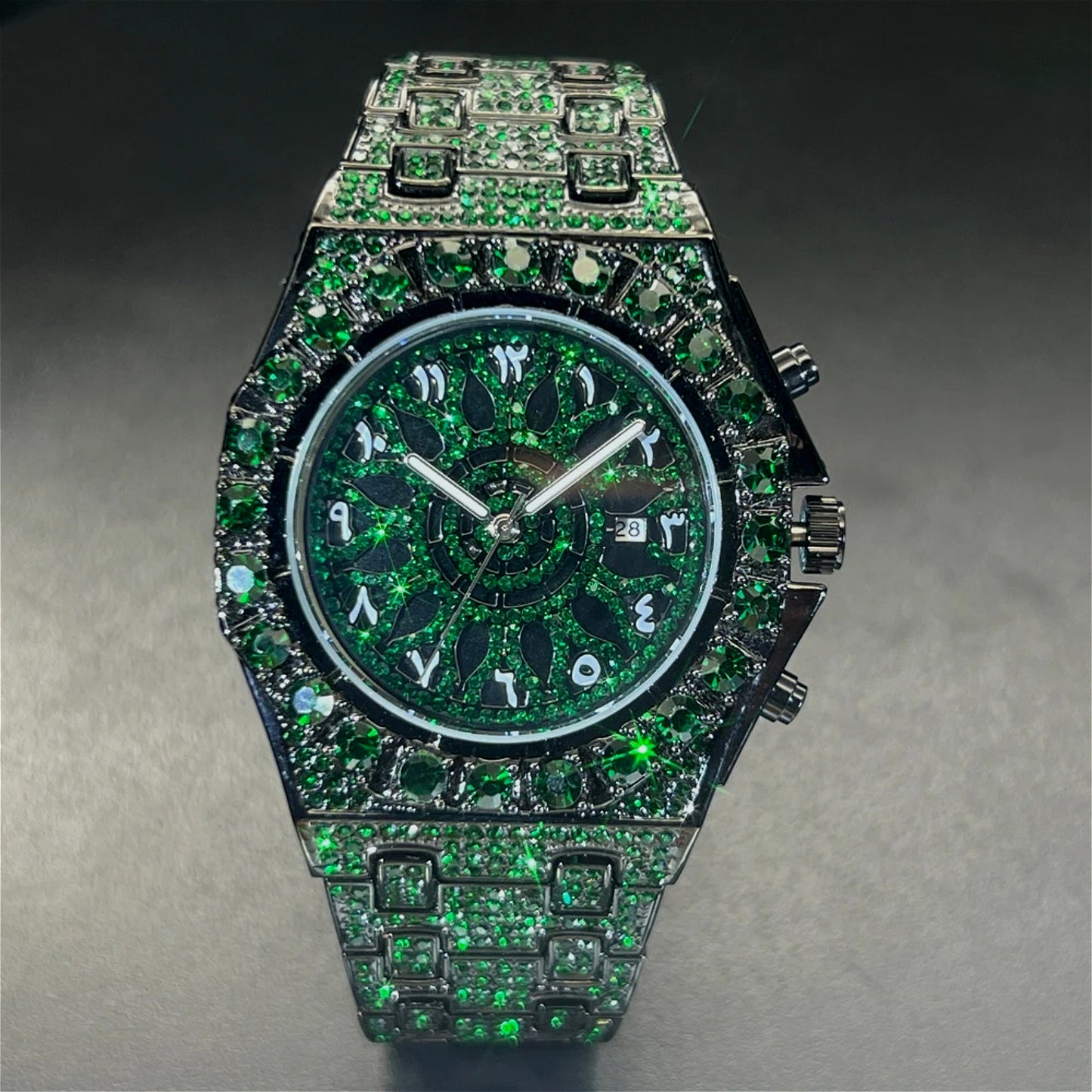 Fashion Green Black Watch For Mens Luxury Iced Quartz Watch Mans Hip Hop Square Cz Jewelry Wristwatch Christmas Gift For Men Women