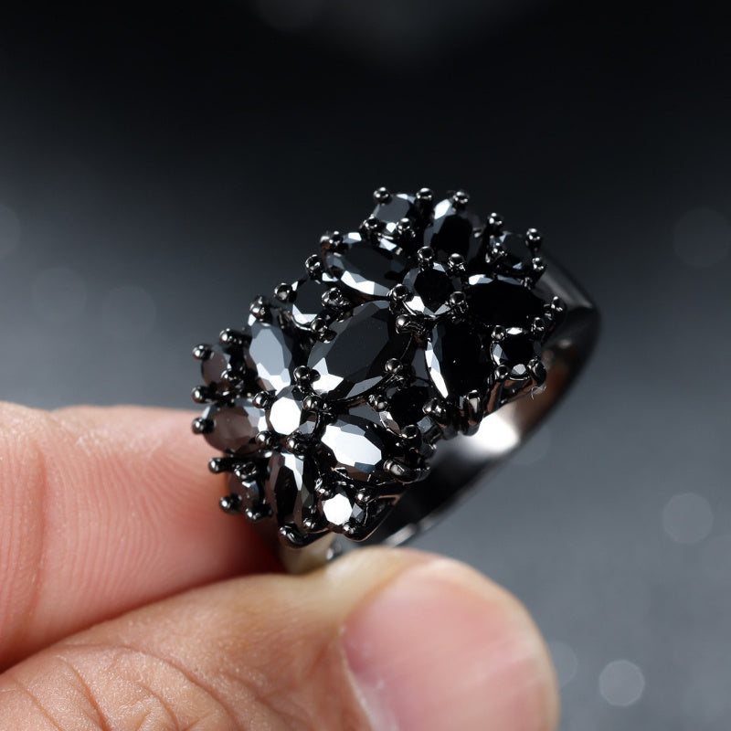 1pc Black Full Star Zirconia Ring Creative Retro Fashion Temperament Senior Sense Ring for Men And Women