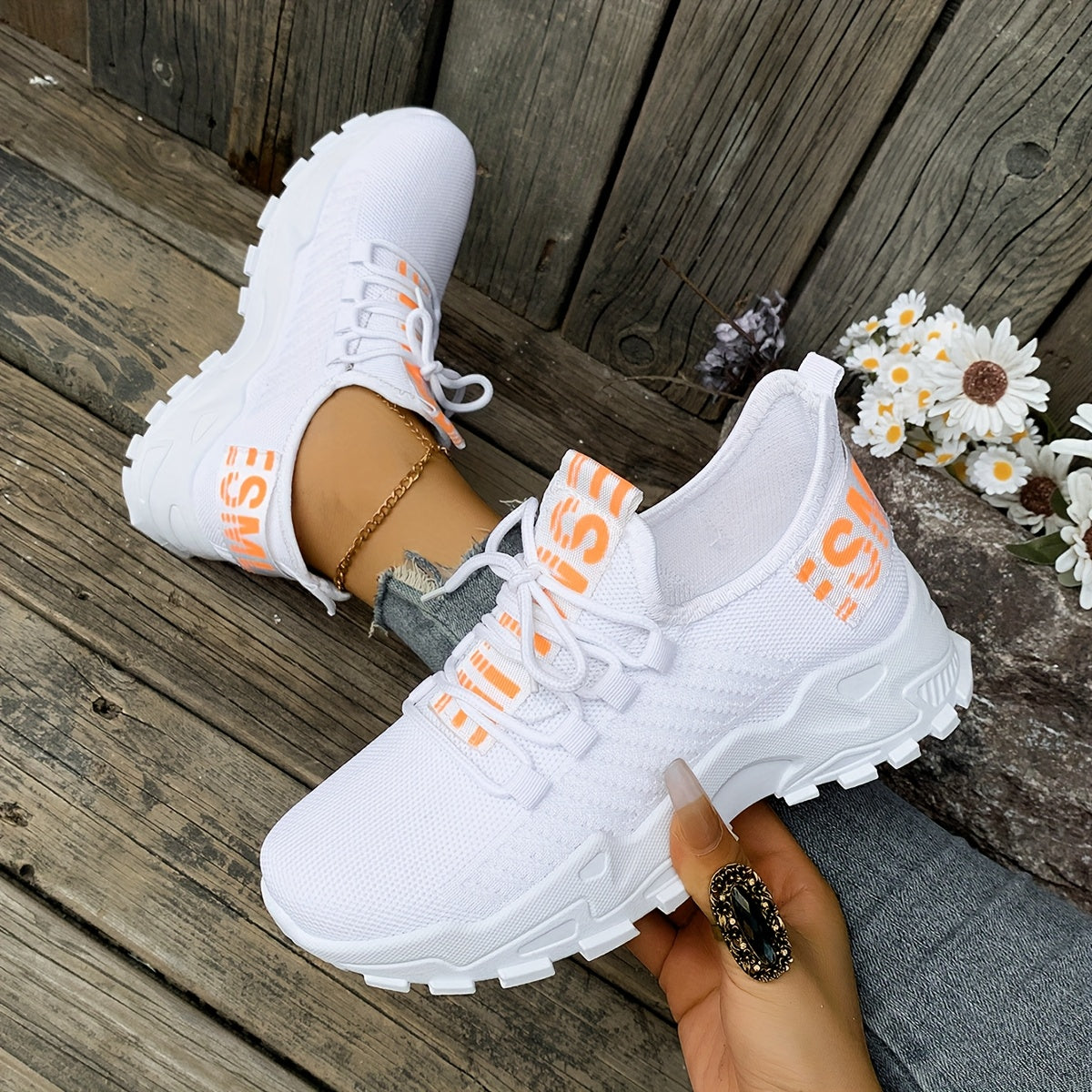 Women's Casual Sneakers, Shock-Absorbing Breathable Running Shoes, Knitted Lace-Up Women's Shoes, Suitable for Daily Commuting, Running, Travel, and Shopping