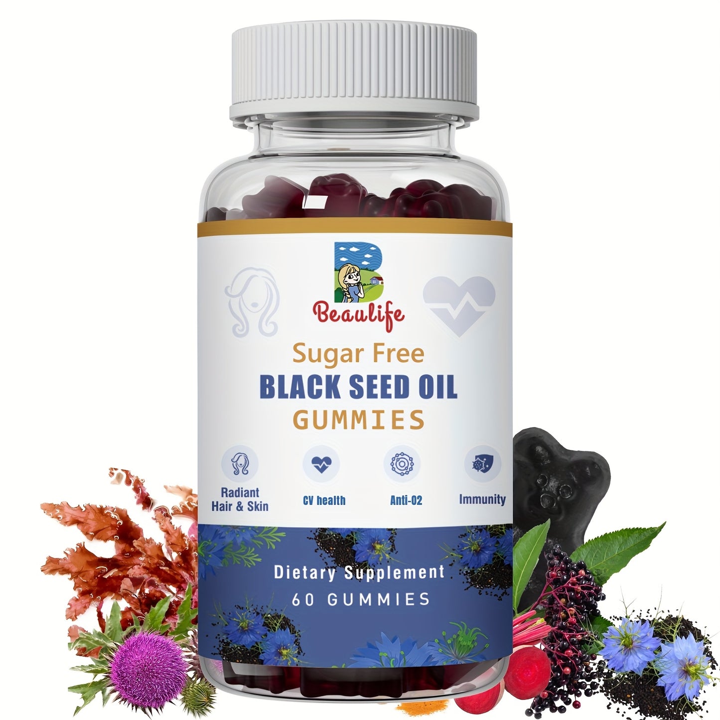 [Black Seed Oil Gummies Plus] Multi-Nutrient Black Seed Oil Gummies - With Sea Moss, Ashwagandha Extract, Elderberry, Turmeric, Vitamin C, Vitamin D, Zinc, Beet Root Powder