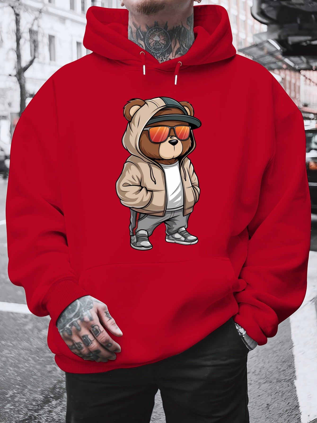 Cool Bear 2024 New Printed Autumn And Winter Plush Men'S Versatile Sweater with Dalian Hat, Fashion Brand for Spring And Autumn, Plus Size