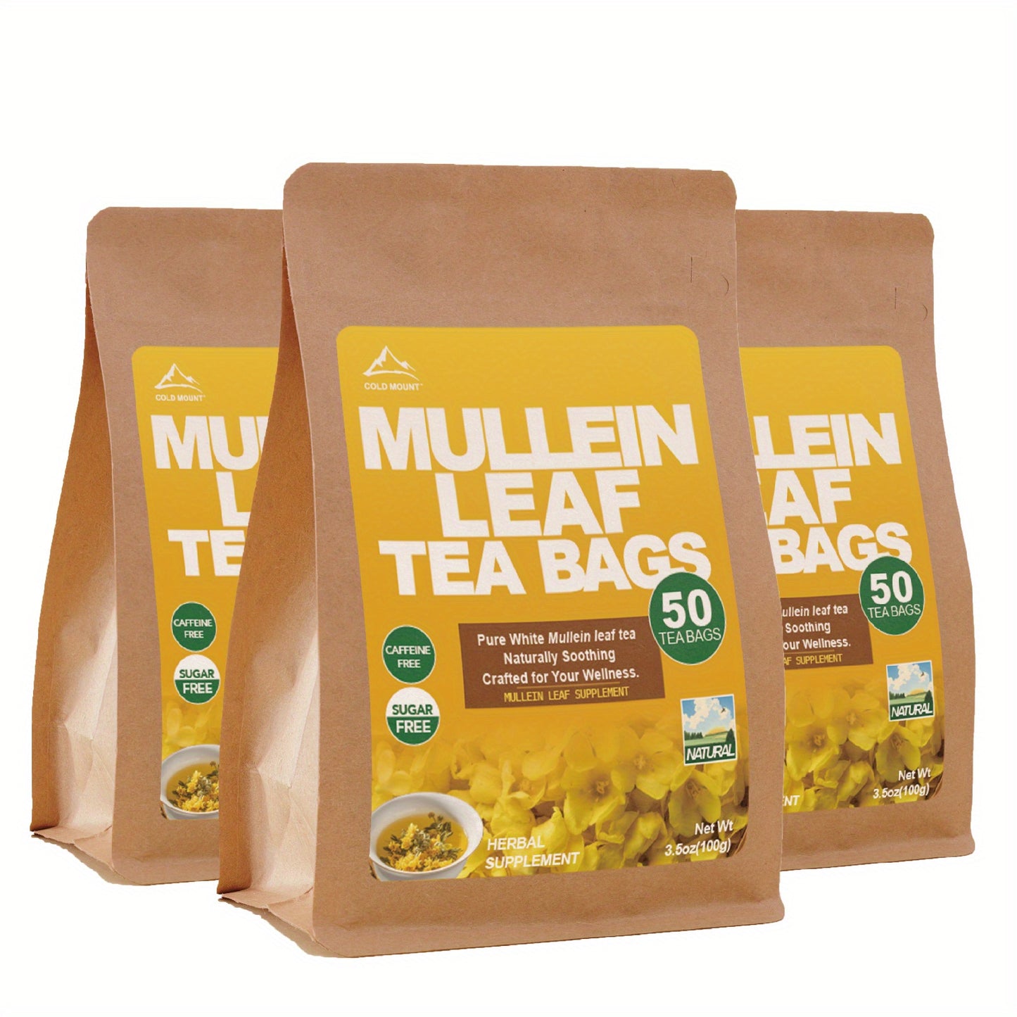 [Natural COLD MOUNT] Natural Herbal COLD MOUNT 50 Mullein Leaf Tea Bags | Caffeine-Free, Sugar-Free For Lung Cleansing & Breathing Health