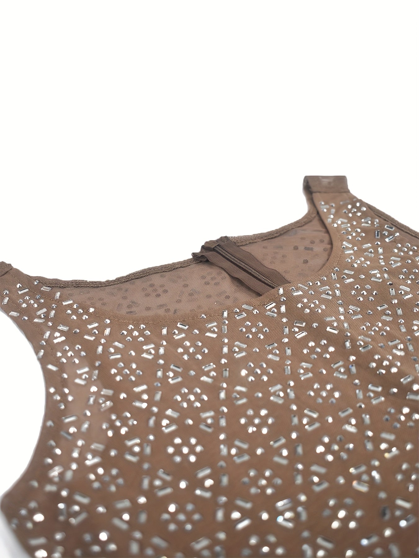 PORRCEY Women'S Sexy Elegant Rhinestone Mesh See Through Birthday Party Club Night Bodycon Evening Mini Dress