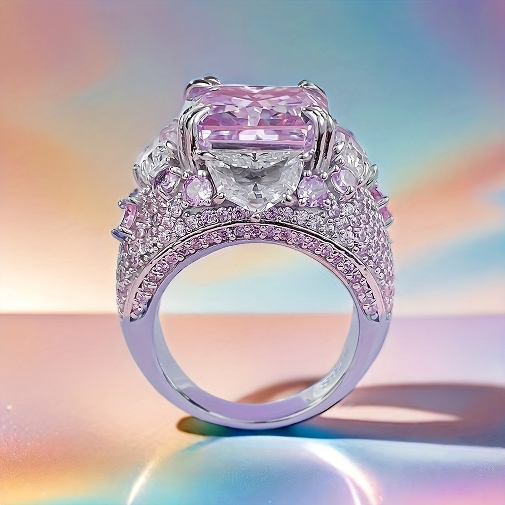 12 * 12mm Ice Cut 925 Sterling 925 Silvery High Carbon Fashion Ring, 18K Gold Plated Plated