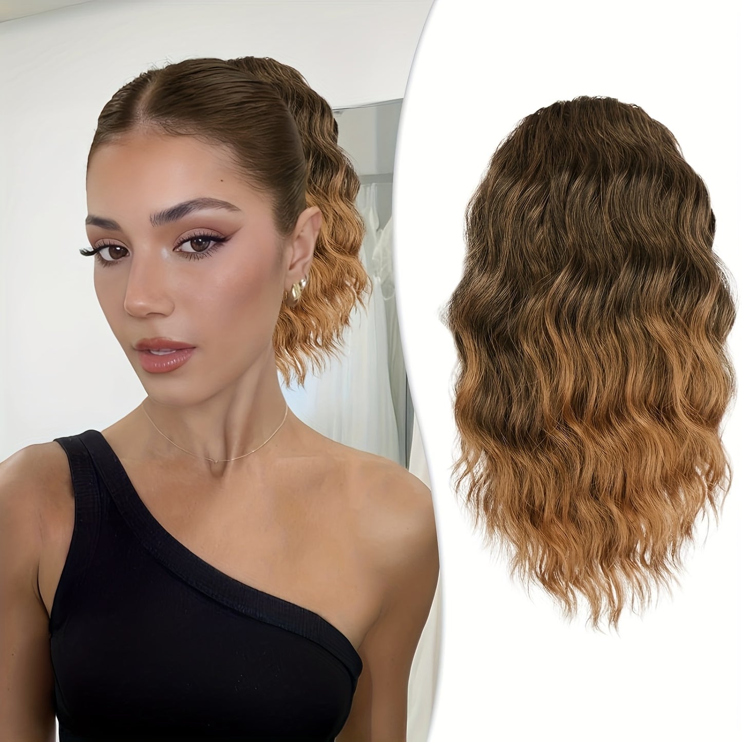 FESHFEN Female Wavy African Ponytail Extension With Rope, 16/20inch African Curly Hair, A Very Convenient Way To Lengthen CurlsIt Is Suitable For Going Out To Play, And The Use Scenarios Are Changeable