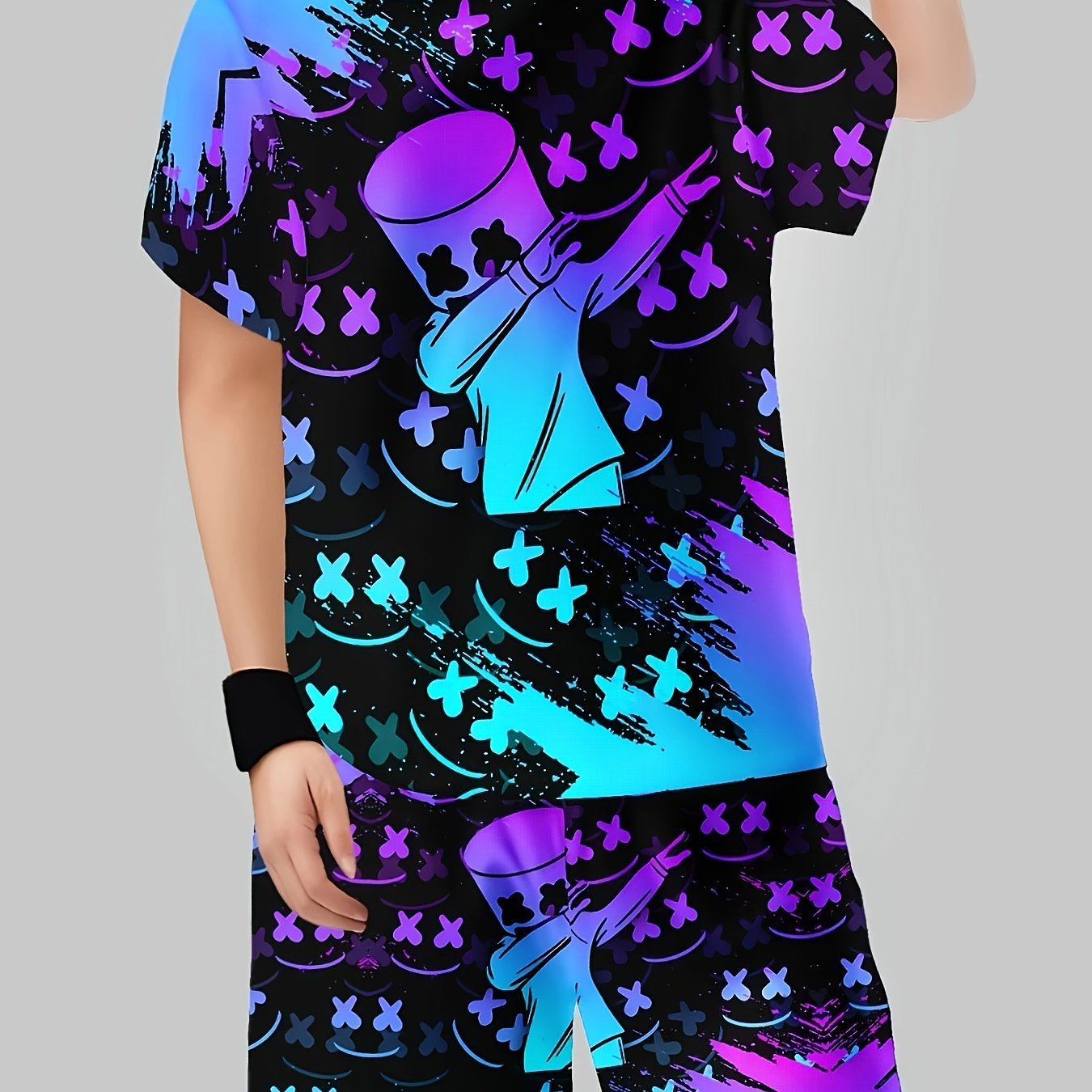Youthful Fashionable Printed T-shirt And Shorts Set, Summer Style, Novel Pattern Design, Comfortable Quick-drying Breathable Fabric, Sports And Leisure Wear, Unisex Style, Outdoor Essentials, Perfect for Outdoor