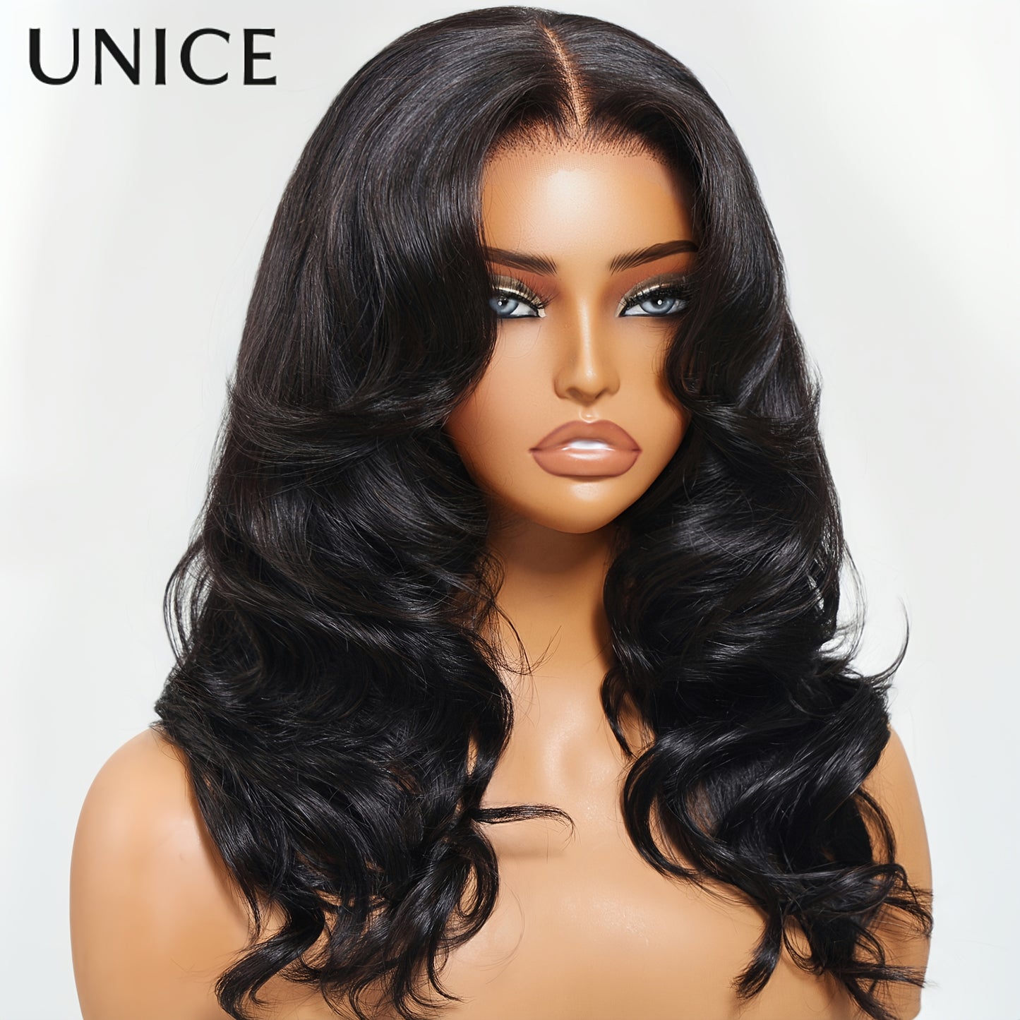 Unice 13x4 HD Lace Front Human Hair Wig Glueless Pre-Plucked Natural Black 200% Density Body Wave (13x4 Lace) - Wig for & Men, Soft Full Hairpiece with Feathered Layers, No Glue Needed, Comfortable Wear