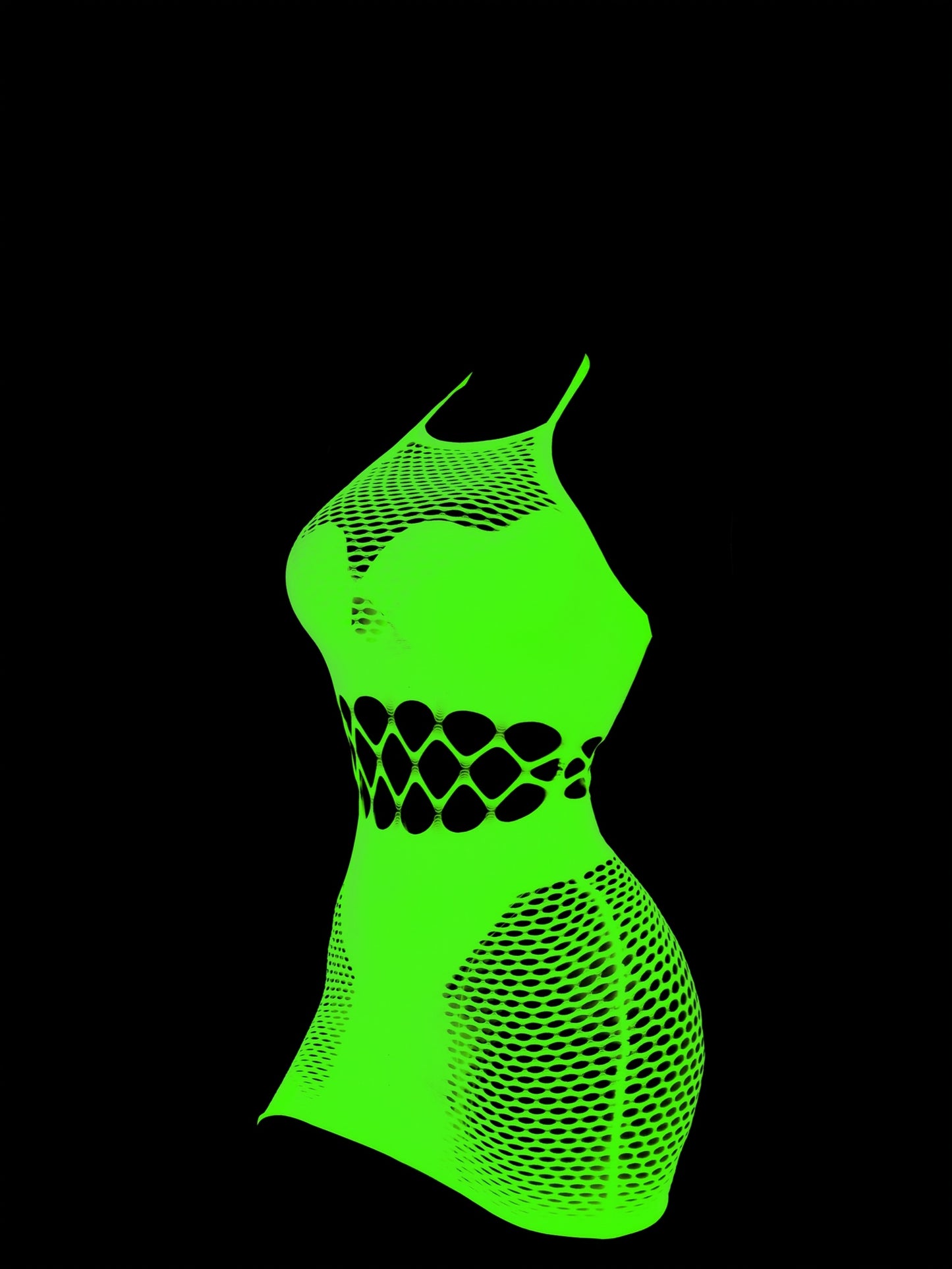 Women'S Plus Size Sexy Lace Fishnet Dress - Neon Green Cut-Out Halter Neck Bodycon Mini Dress with Sheer Mesh Panels, High Elasticity & Form-Fitting Design for Night Out, Parties, Special Occasions, Sexy Party Dress, Nightlif