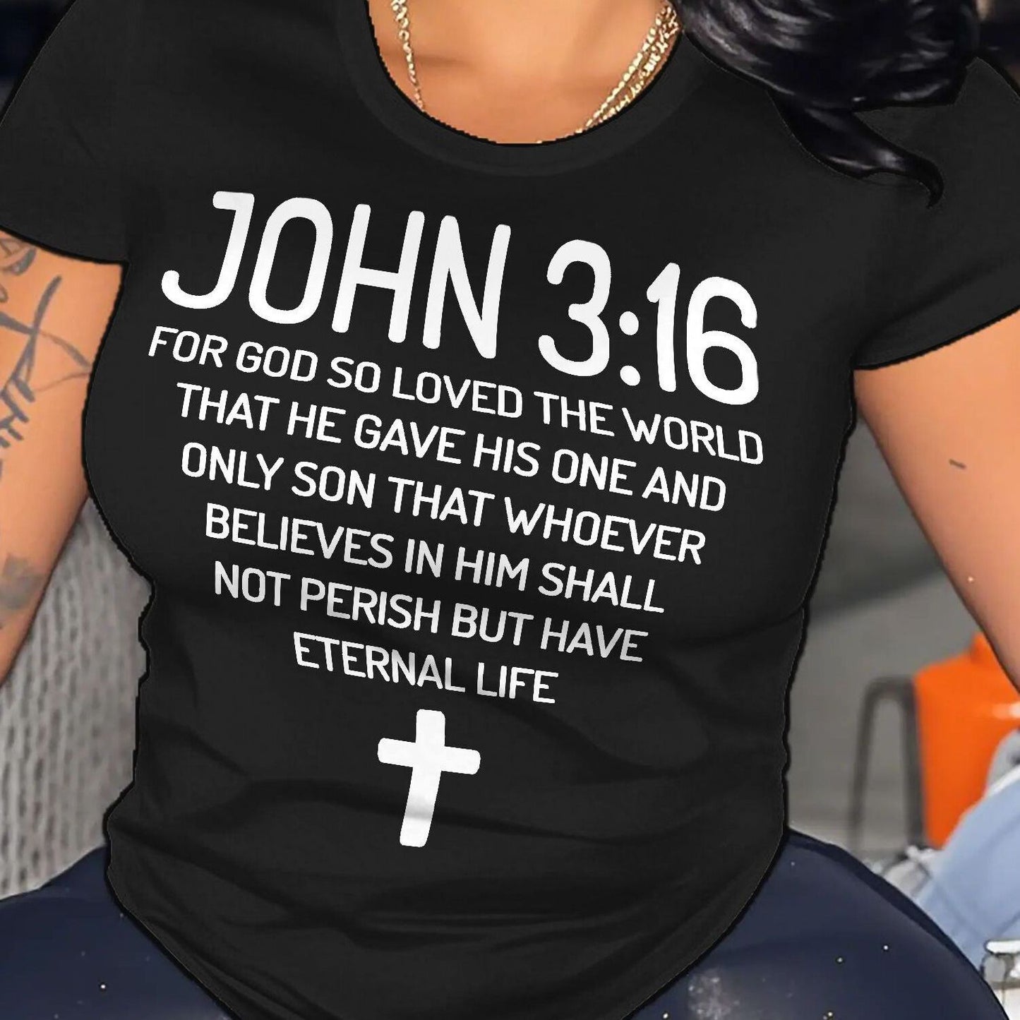 Plus Size - Plus Size Women'S "John 3 16 Bible Verse Scripture Christians" Print Summer T-Shirt | Soft Breathable Fabric | Casual Short Sleeve Round Neck Tee | Summer Vacation Clothing | Size 0XL-5XL - Coral - Black - Rose Re
