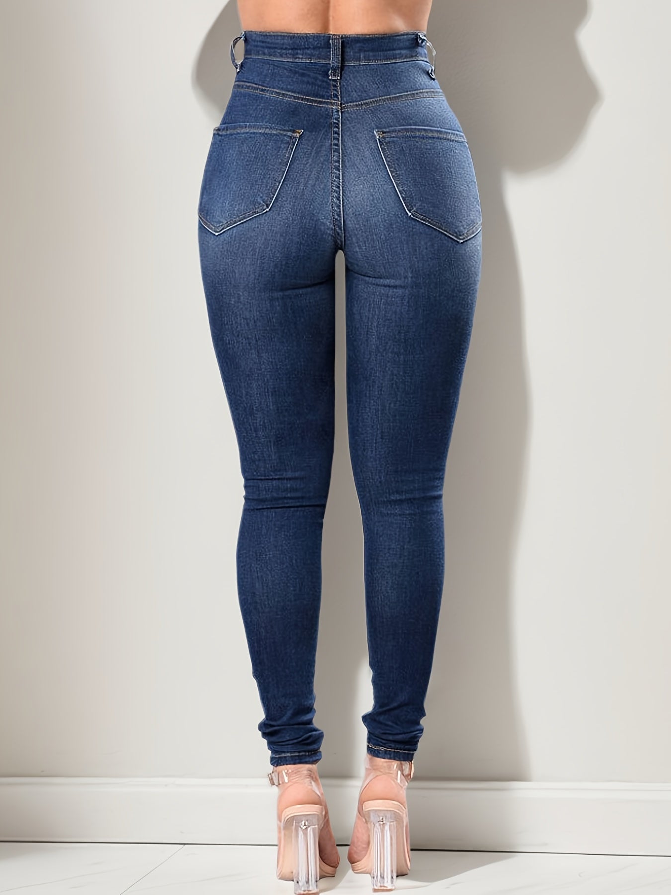 Ripped High Waisted High Stretch Tight Jeans, Comfortable Casual Jeans, Suitable For Daily Wear, Women's Jeans And Clothing