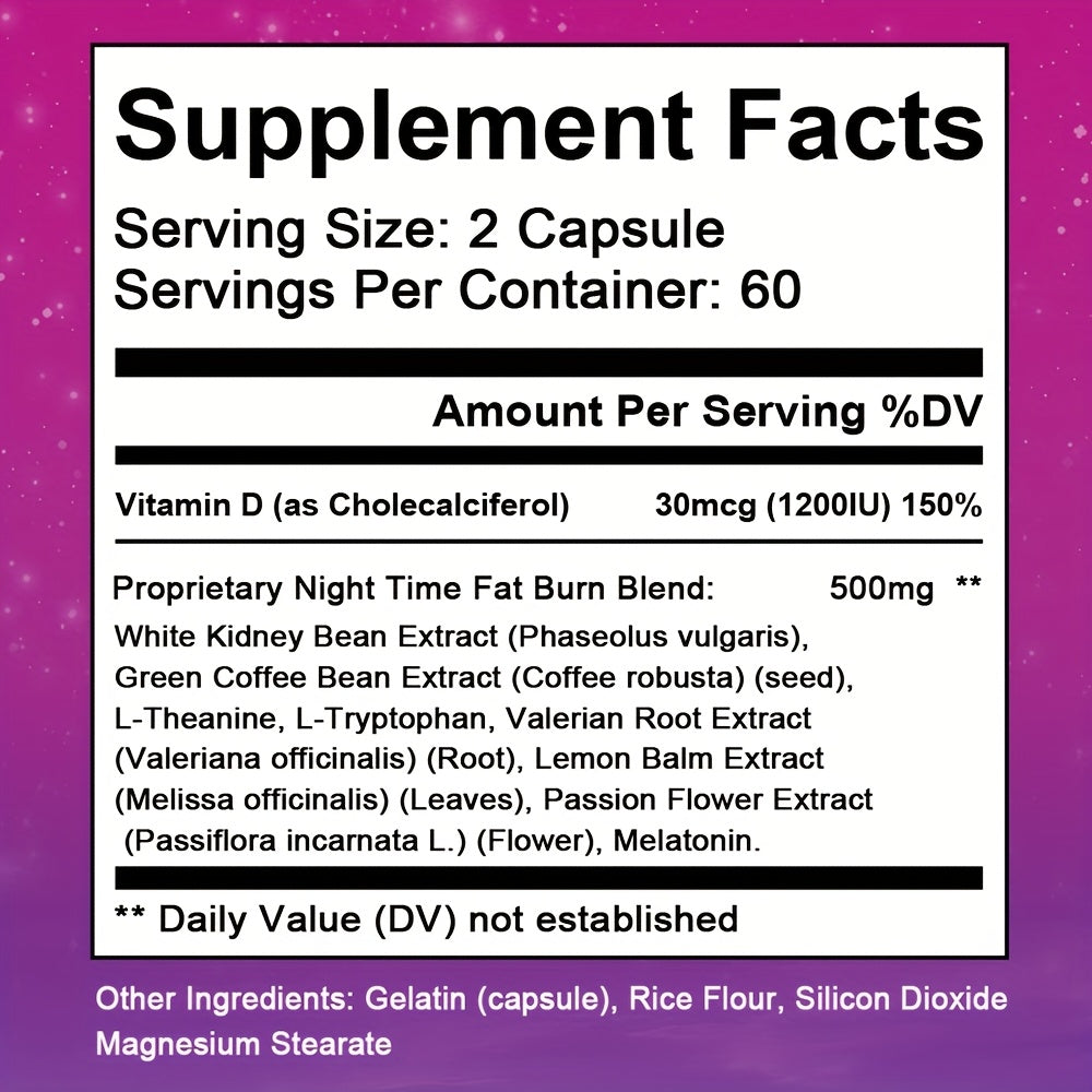 [120 Night Time Burner] 120 Night Time Burner Supplements | With Green Coffee Bean Extract - Capsules