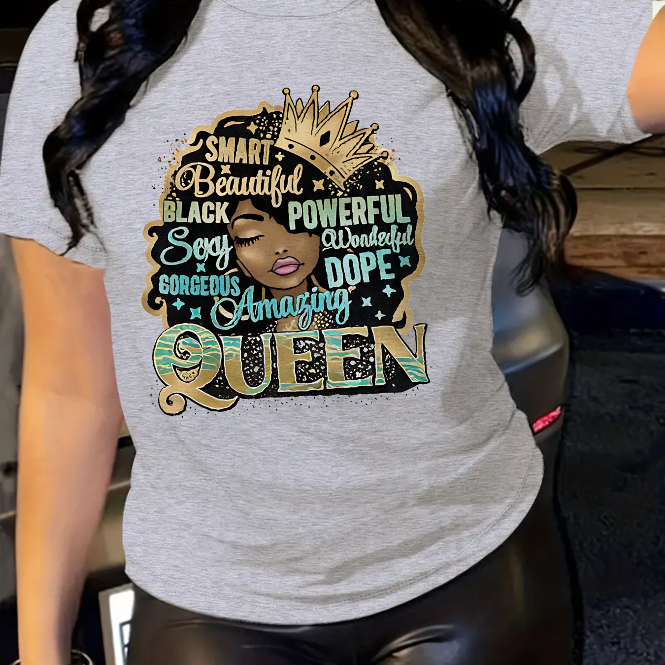 Plus size women'S casual T-shirt, Smart Beautiful Black Powerful Sexy Queen Graphic Tee
