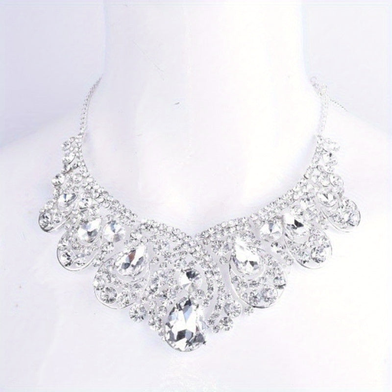 3pcs new fashion heavy industry bridal ear pin and ear clip earring necklace three-piece jewelry suitable for daily wedding banquet wear