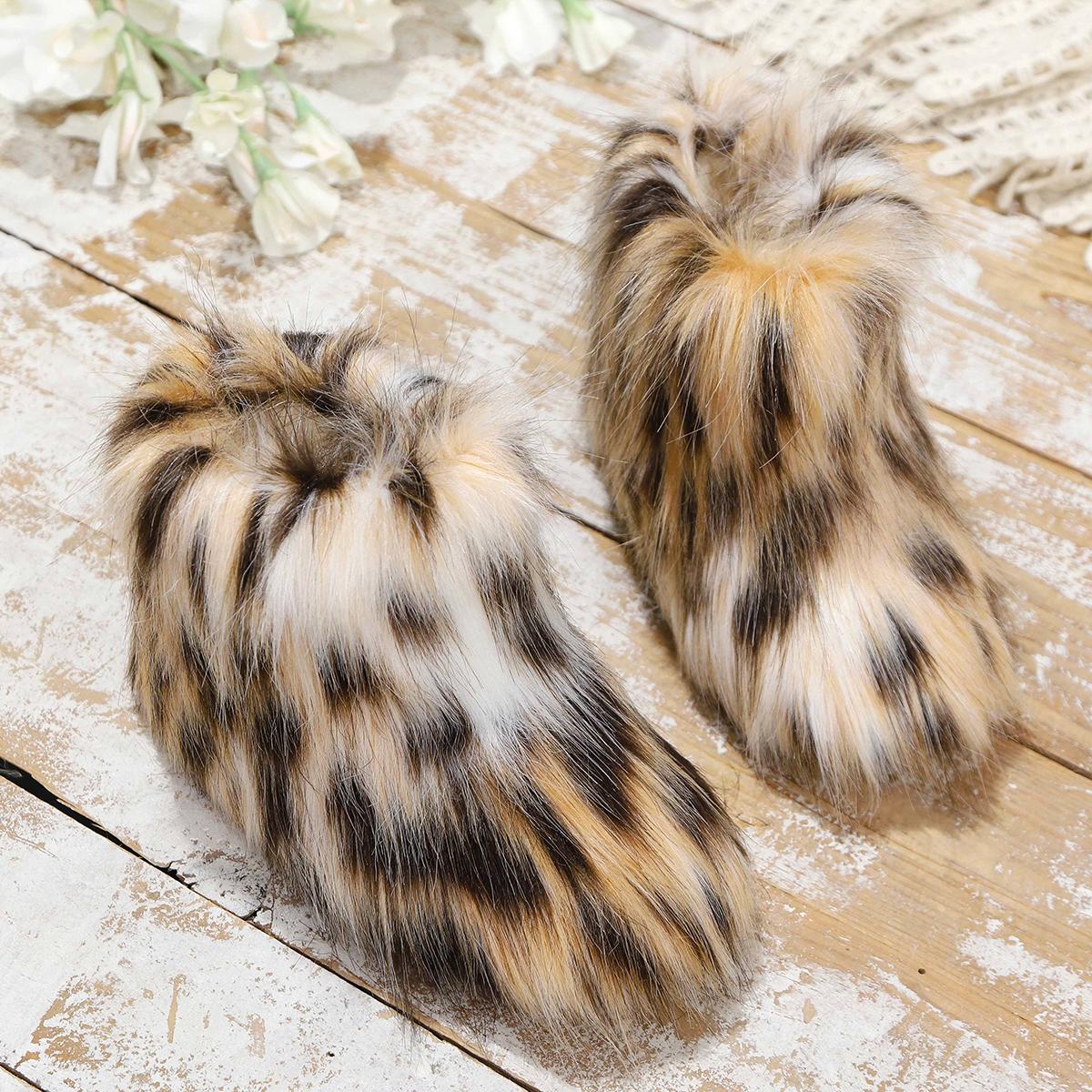 Girls' Winter Snow Boots with Fringe Trim - Warm Mid-Calf Traction Outsole, Lightweight Rubber Sole & Cozy Round Toe for Outdoor, Slipping on/Slip-Resistant - Cute Booties for & Little (Winter/Autumn)