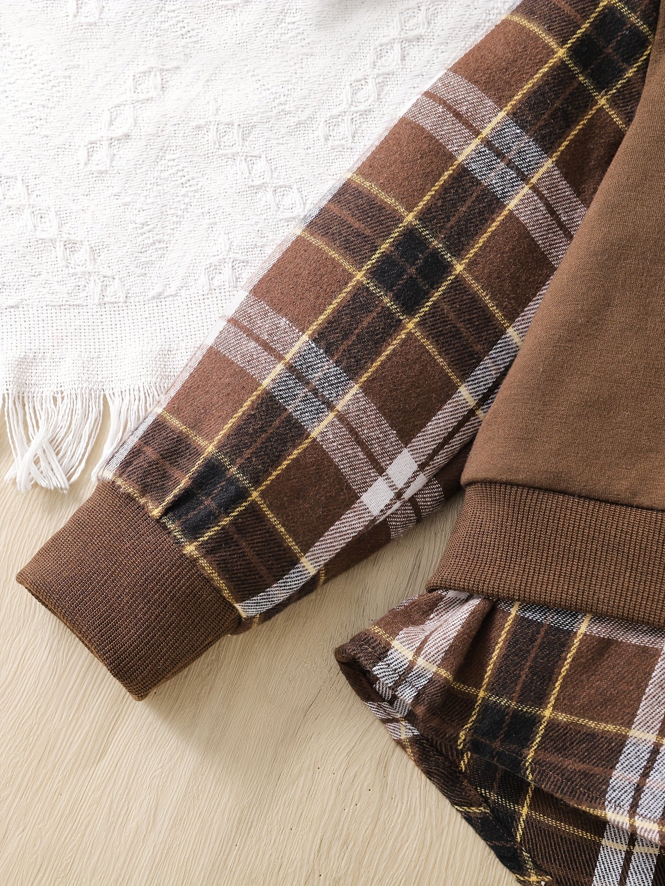 2pcs Girls' Plaid Hooded Sweatshirt & Straight-Leg Pants Set - Brown & Checkered Long Sleeve Outfit, Elastic Waistband, Casual Spring/Fall Playwear with Pockets, Cute Sweatshirts, for Outdoor