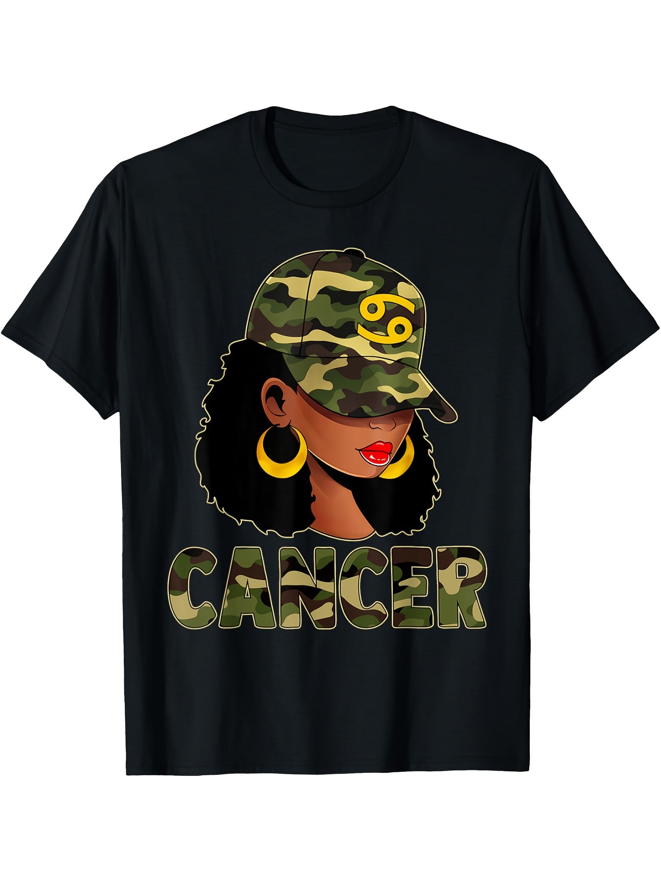 Cancer Queen Camouflage Black Woman Cap Zodiac Sign T-Shirt