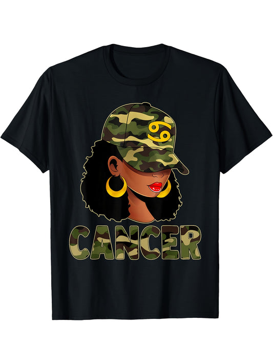 Cancer Queen Camouflage Black Woman Cap Zodiac Sign T-Shirt