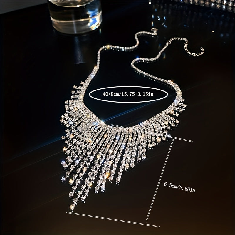 Luxurious Shiny Zirconia Tassel Necklace, Fashionable Japanese And Korean Style, Copper Base, Women'S Daily Accessories, Elegant Throughout The Four Seasons