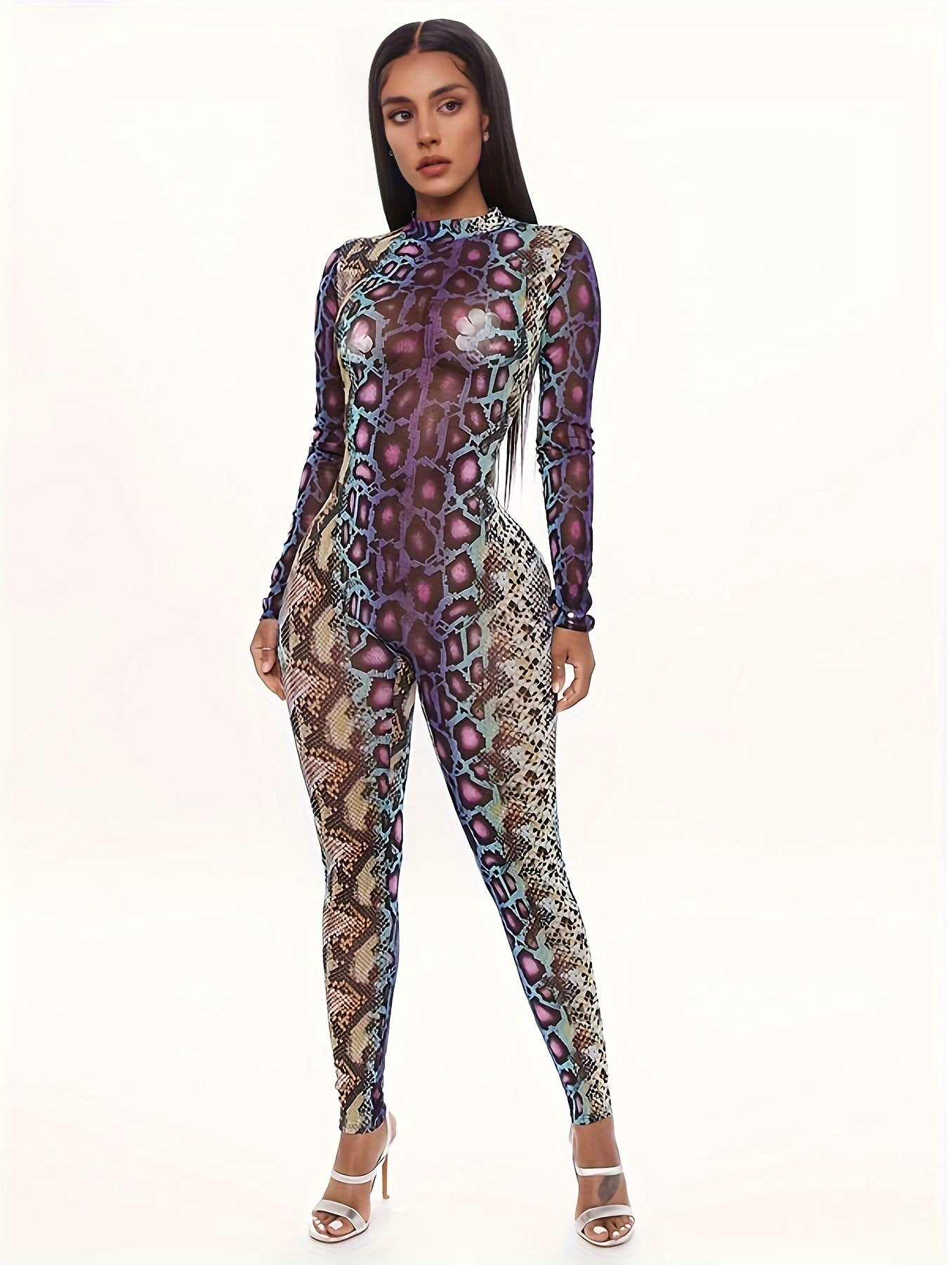 Hot Selling New Women's Clothing In Spring And Autumn Season with Snake Print, Lifting Buttocks, Tight Fitting Casual Jumpsuit