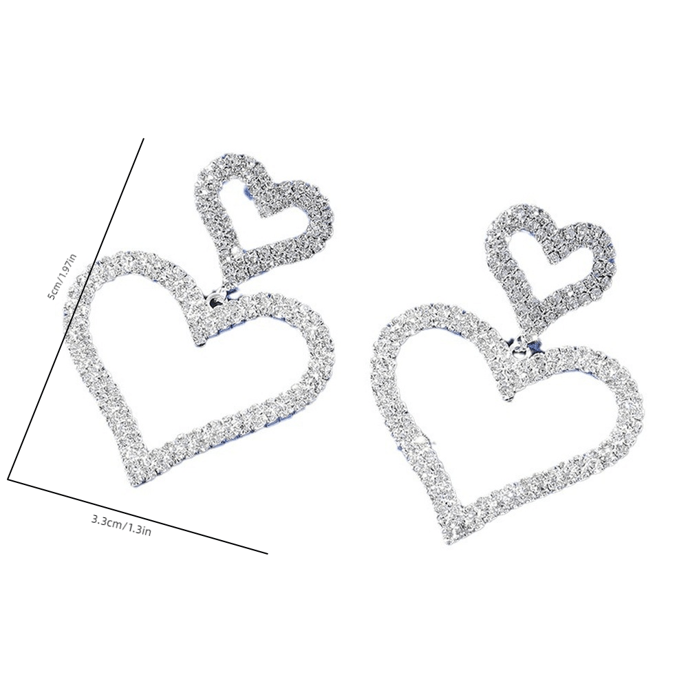 Women's Elegant Double Heart Rhinestone Dangle Earrings - Sparkling Party Jewelry for Valentine's Day, Anniversary, Birthday, Mother's Day Gift - Year-Round Glamour & Everyday to Evening Wear, Anniversary Present, Glamorous A