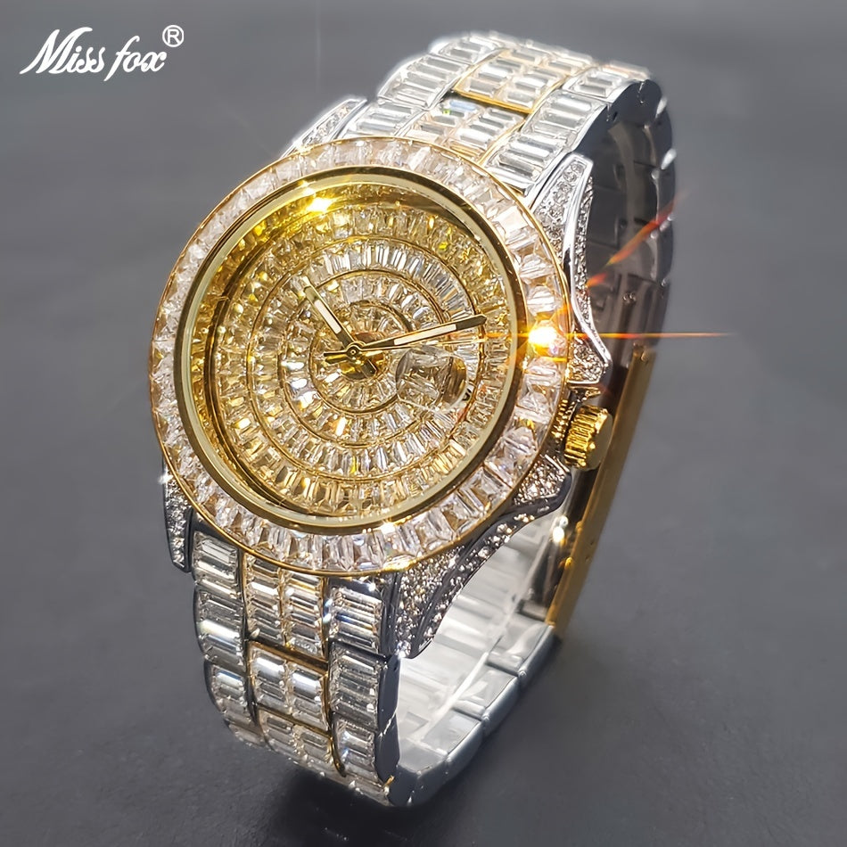 MISSFOX Women's Sparkling Rhinestone-Encrusted Quartz Watch with Luminous Dial, High Quality Zinc Alloy Band & Round Case for Parties, Dates, Formal Events | Middle Eastern Collection, Date Night Accessory, Luxury Watch, High