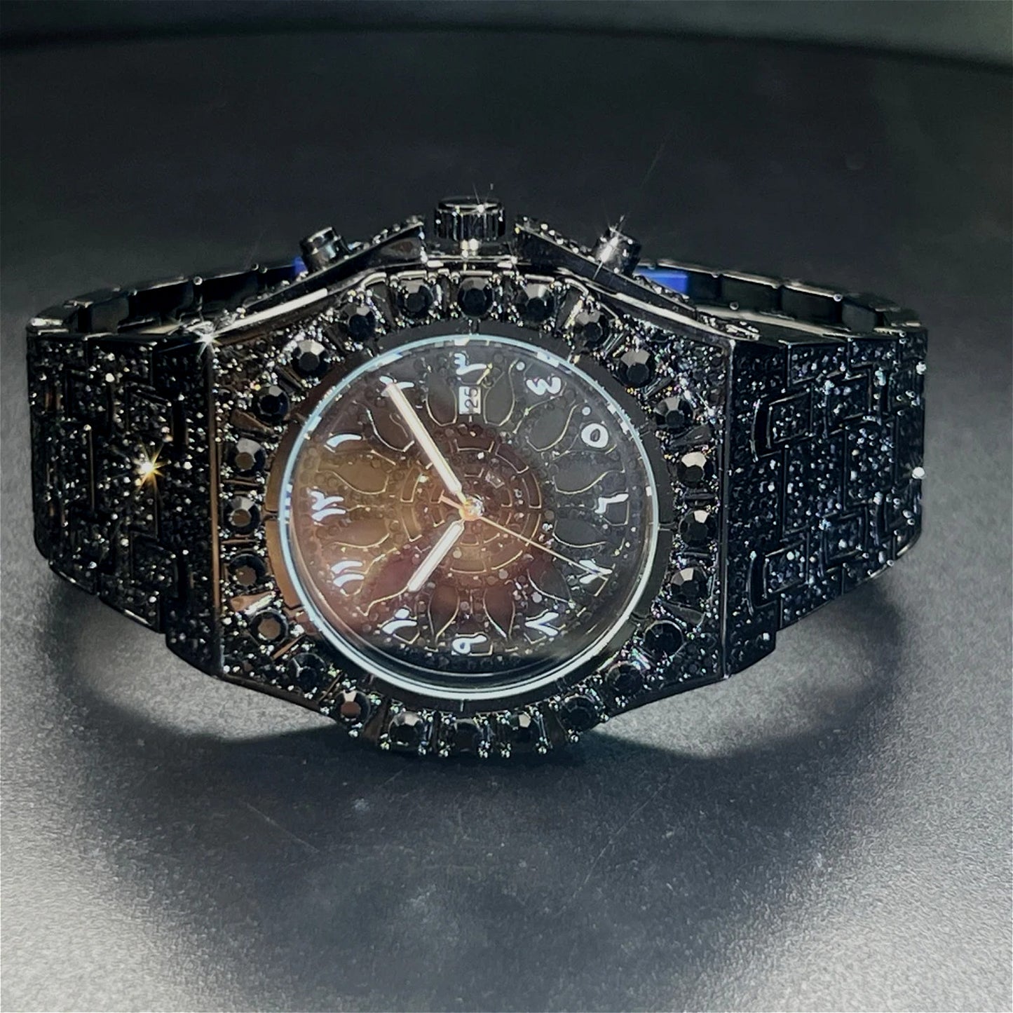 Fashion Green Black Watch For Mens Luxury Iced Quartz Watch Mans Hip Hop Square Cz Jewelry Wristwatch Christmas Gift For Men Women