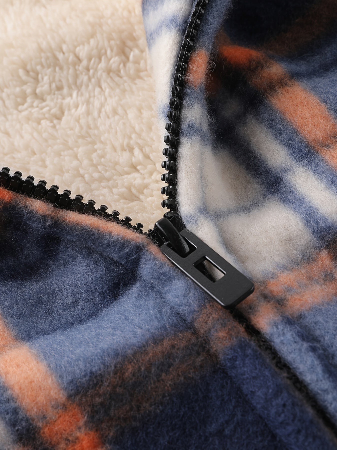 Men's Heavyweight Fleece Hooded Jacket - Full-Zip Sherpa Lining, Thick Winter Coat with Plaid Pattern (Blue/Black/Beige/Brown), Zippered Pockets, Hand Washable, Casual Outerwear for Cold Weather & Everyday Use - Ideal for Ski