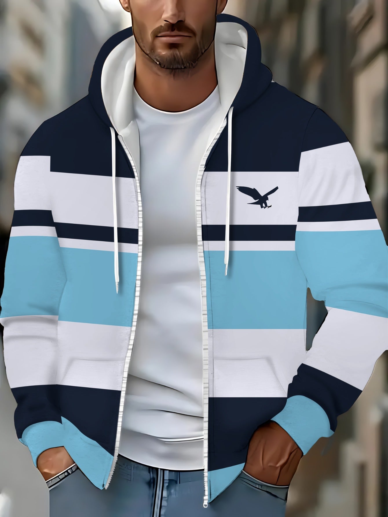 Men's Hooded Zip-Up Jacket - Full-Zip Front Closure,