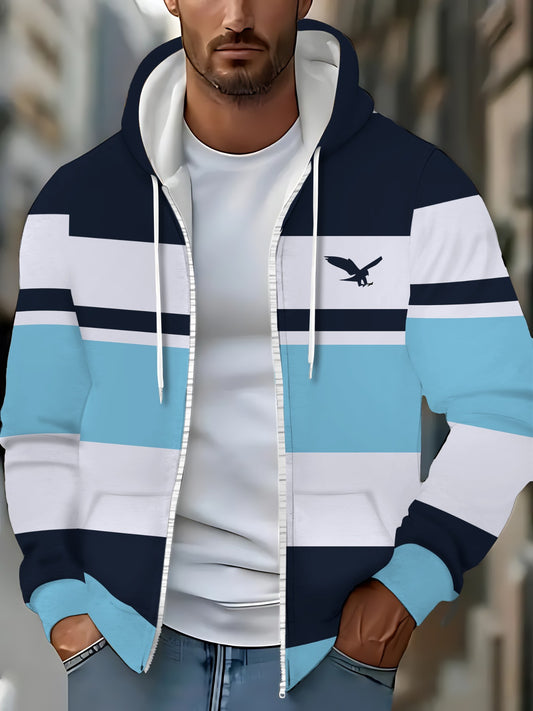 Men's Hooded Zip-Up Jacket - Full-Zip Front Closure,