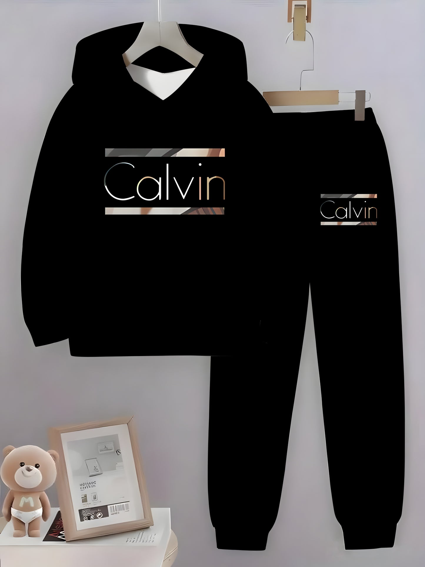 Boys' Set CALVIN Letter Print Sweatshirt and Sweatpants 2pcs Set Simple Fashion Casual Long Sleeve Set Suitable for Autumn and Winter Perfect Choice for Outdoor Activities Ideal Gift Very Suitable for Outdoors, Perfect for Ou