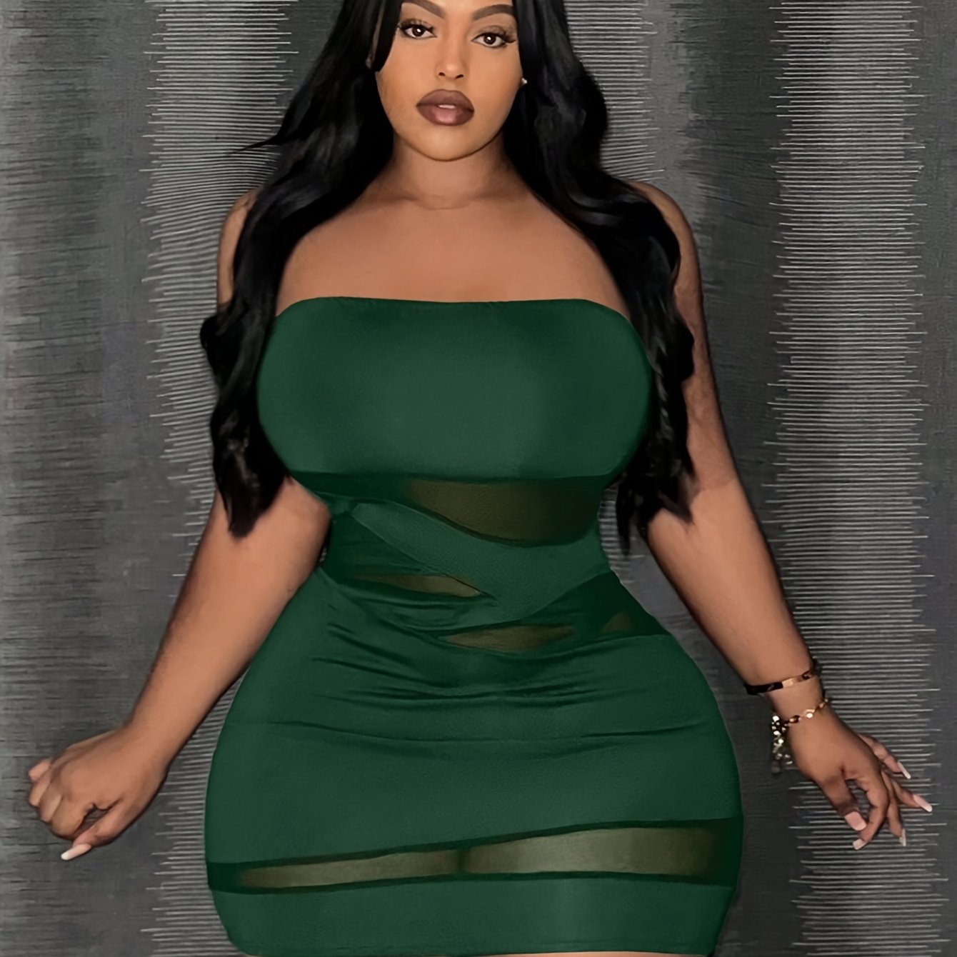 Plus Size, Sexy Bodycon Strapless Skirt - High Elasticity Breathable Mesh Design, Semi-Sheer Stretchy Fabric, Elegant Solid Color All-Season Versatile Wear
