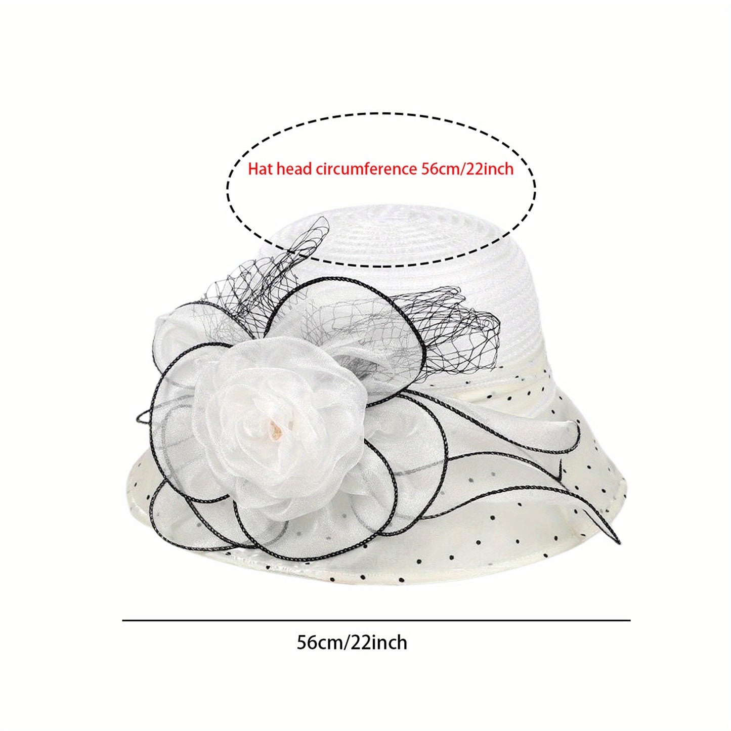 Women's Breathable Organza Sun Hat - Wide Brim Bucket Cap with 3D Floral Accents, Elegant Church & Party Hat for Outdoor Weddings, Garden Events, Machine Washable, Ladies Sun Hat, Delicate Openweave Fabric, Bridal Accessories