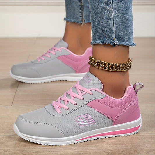 Women's Grey & Pink Low-Top Sneakers - Breathable Lace-Up Casual & Sneakers with Cushioned Sole, All-Season Soft Sole for Running, Gym, Casual Attire - Grey/Pink  Upper & Tapered Toe Design (Hand Washable)
