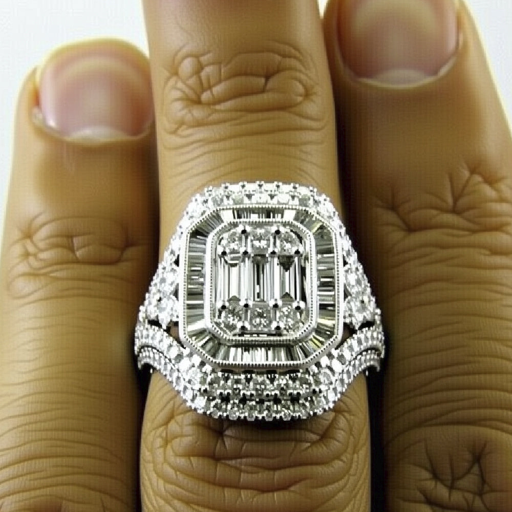 S925 Sterling Silver Women'S Wedding Ring, Plated White Golden, Emerald Cut, Luxurious Group Setting, Wide Vintage, Suitable for Women, Engagement, Everyday Wear, Party, Gift Box