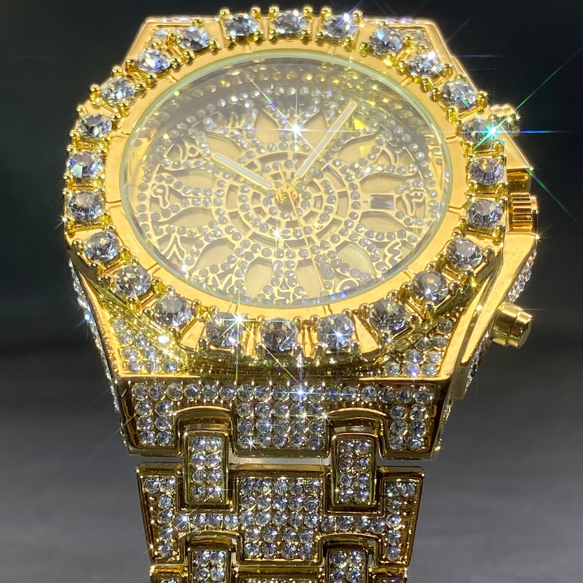 MISS FOX Luxury Rhinestone Quartz Watch for Men & Women - Hollow Double Layer Dial, Glow-in-the-Dark Hands, Alloy Case