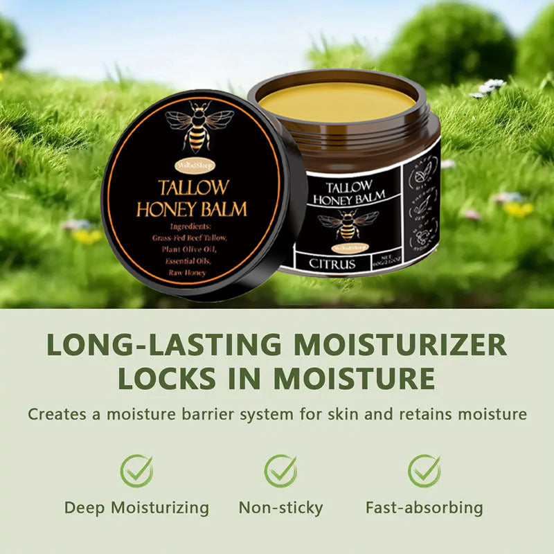 Organic Grass-Fed Beef Tallow Balm with Raw Honey, Smooth Light Beige - Handmade All-Natural Moisturize
