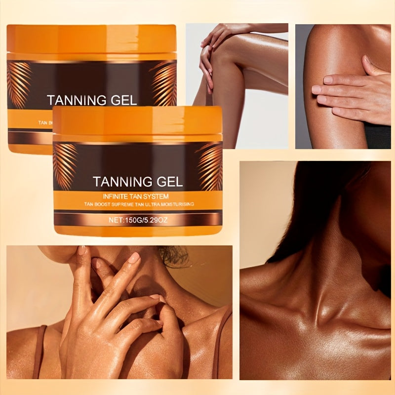 2pcs Dark-Colored Powerful Tanning Gel - Long-Lasting Moisturizing Sunless Tan with Carrot, Coconut & Walnut Oils, Calendula - Alcohol-Free Formula for All Light Beige Types, Rapid Color Development, Hydrating & Safe for Sens