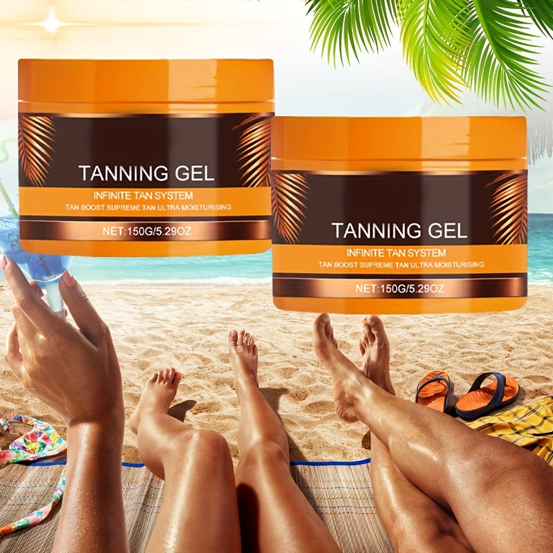 2pcs Dark-Colored Powerful Tanning Gel - Long-Lasting Moisturizing Sunless Tan with Carrot, Coconut & Walnut Oils, Calendula - Alcohol-Free Formula for All Light Beige Types, Rapid Color Development, Hydrating & Safe for Sens