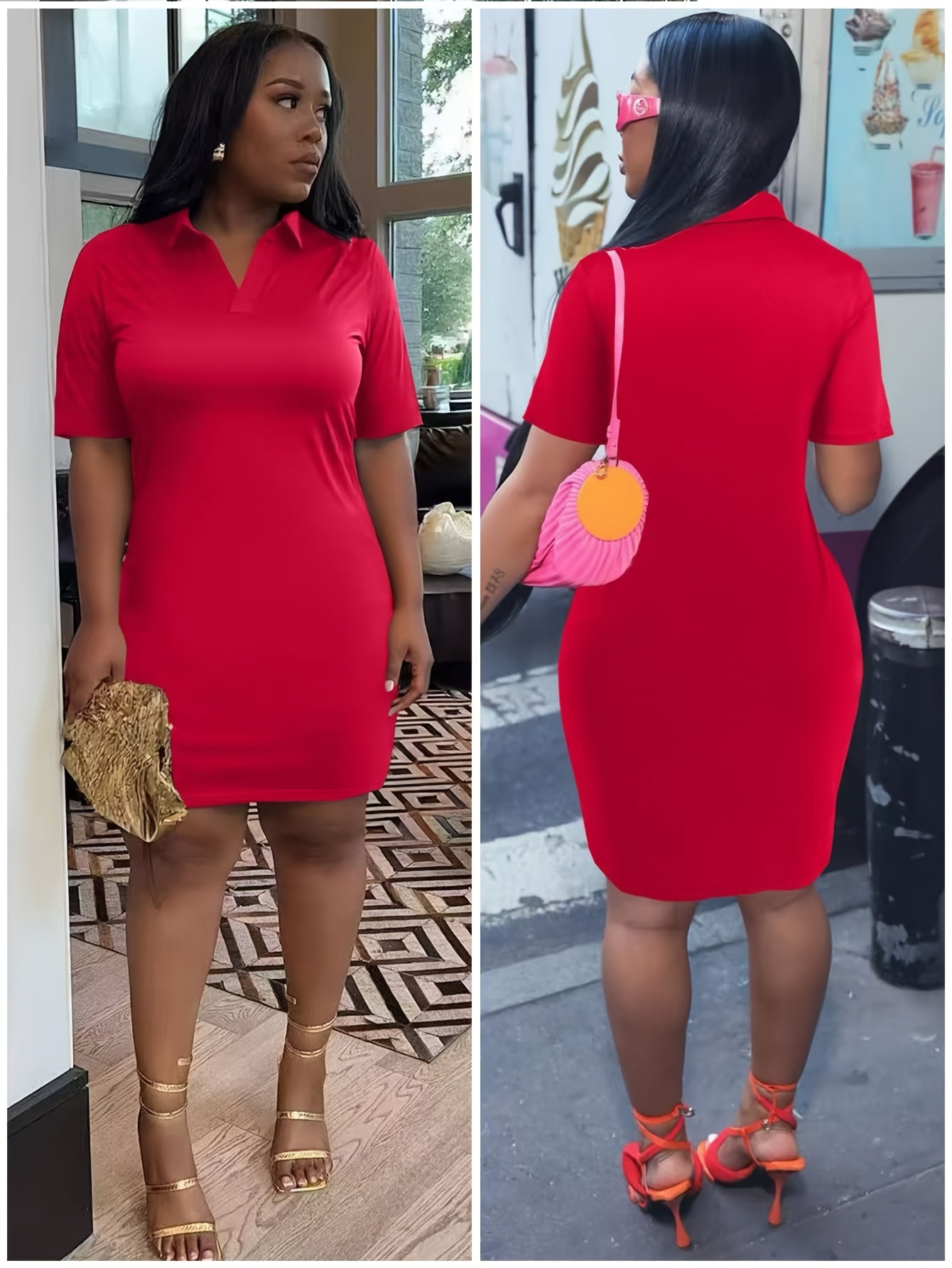 Plus Size Short Sleeve Dress for Women Summer V Neck Bodycon Mini DressCasual Fashion Curve Dress