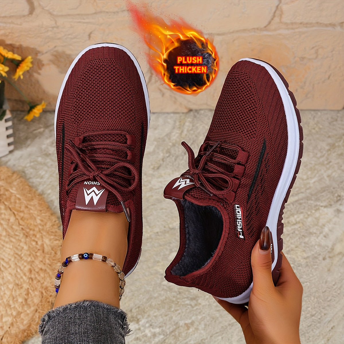 [Autumn And Winter ]Orange Fleece-Lined Warm Shoes, Thickened Cushioning Shoes Exclusive for Winter, Orange And Purple Spliced Lace-Up Trendy Warm Sports Shoes, White Casual Shoes, Shoes For Women/elegant Shoes For Women, Sea