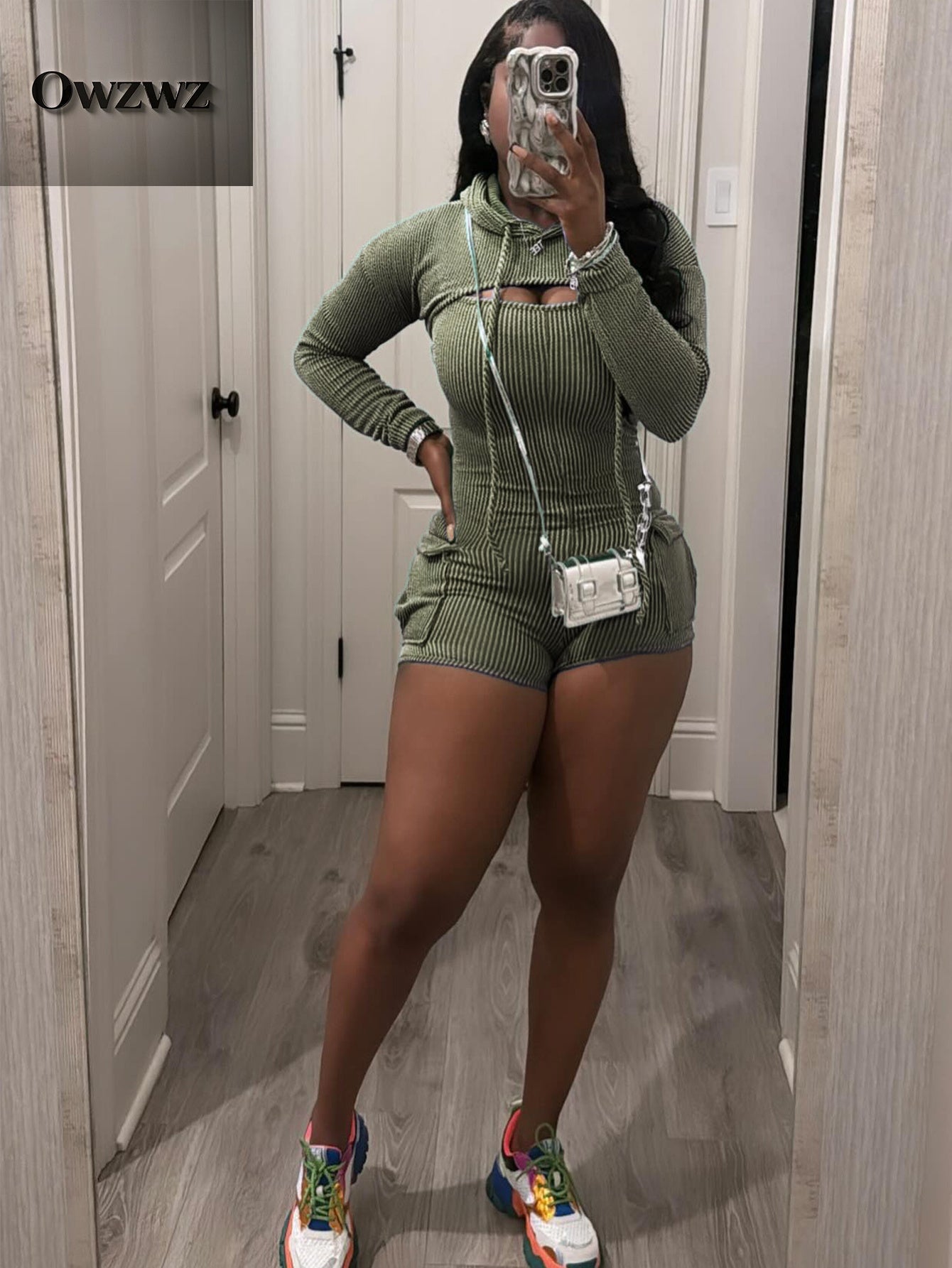 Tops Removable Long Sleeve Hoodie Cargo Shorts Bodysuit Women Sleeveless Rompers Bodysuit Summer Fashion Textured Bodycon Cargo Short Jumpsuits Outfits