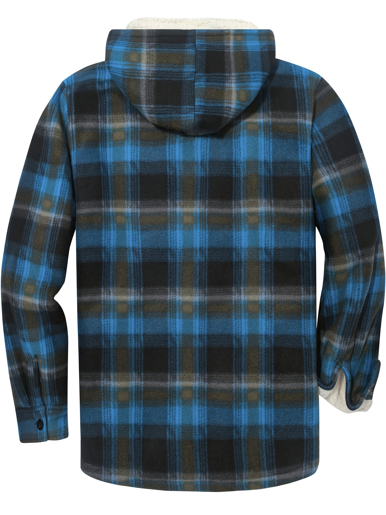 Men's Jacket, Heavyweight Hooded Sweater, Full Zip Thick Snow Mountain Lined Flannel Plaid Shirt with Pockets, Casual Style, Perfect for Autumn and Winter, Regular Fit, Hooded Collar, Plaid Pattern