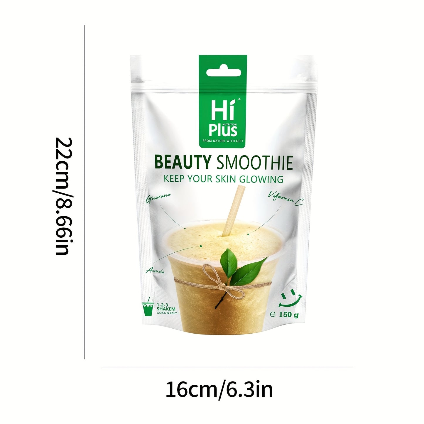 [HiPlus Energy Smoothie] HiPlus Energy Energy Smoothie Powder 5.29 Oz | Multivitamin Mineral With Vitamins A, C, D, E, B12, Zinc, And More | Fresh West Indian Cherries For Baking, Inca Fruit Peas, Collagen For Radiance And Su