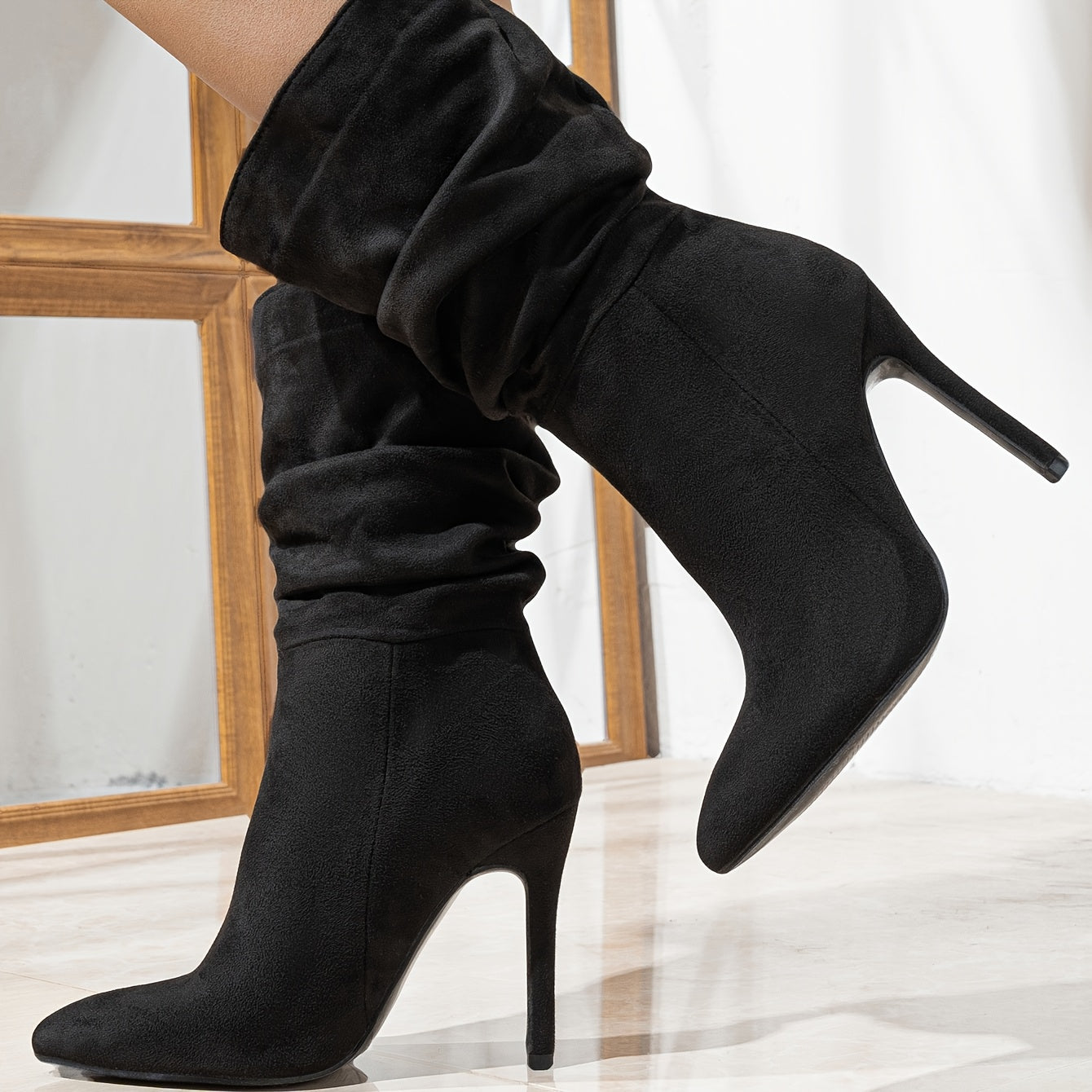 Women'S Slip-On Pointed Toe Stiletto Heel Ankle Boots - Ultra-High Faux Cover Winter Boots with Plush Lining, Sexy Western Style Casual & Formal Boots for Fall/Winter, Hand Washable Synthetic Cover & Rubber Sole, Winter Footw