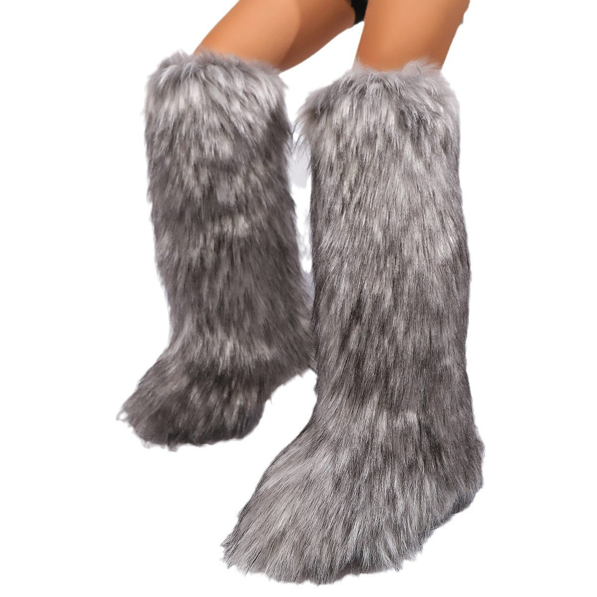 Women's Knee-High Snow Boots with Thick Faux Fur Collar & Buckle Closure - Slip-Resistant TPR Sole, Plus Size US 5-13 (EU 36-43), All-Season Winter Boots for Ice, Snow & Casual Wear - Ins-Inspired Round-Toe Booties