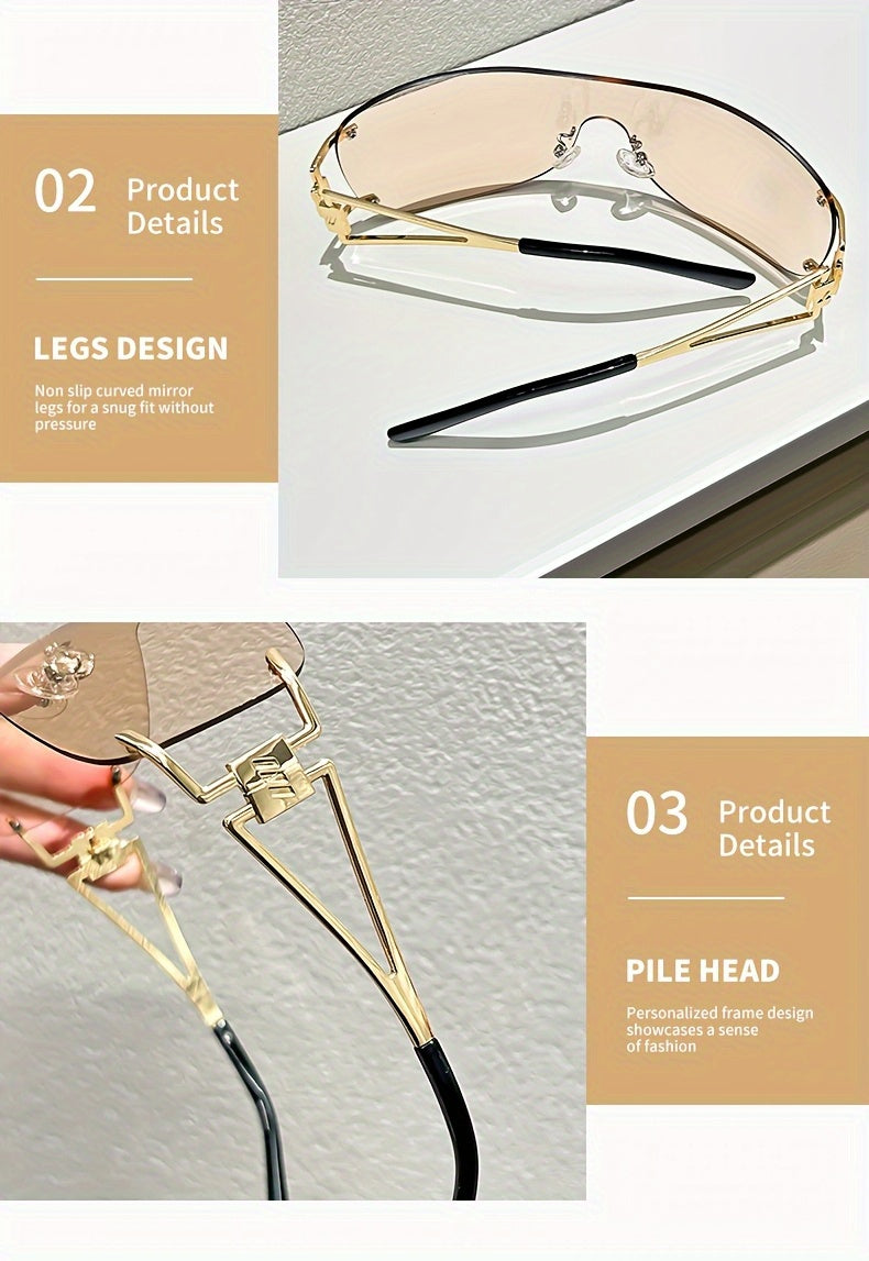 Women'S Rimless Wraparound Glasses - Non-Prescription Everyday & Formal Eyewear, Lightweight Zinc Alloy Frame, Modern Minimalist Look for Parties, Photoshoots - Compatible with Prescription Lenses, Party Accessories, Stylish