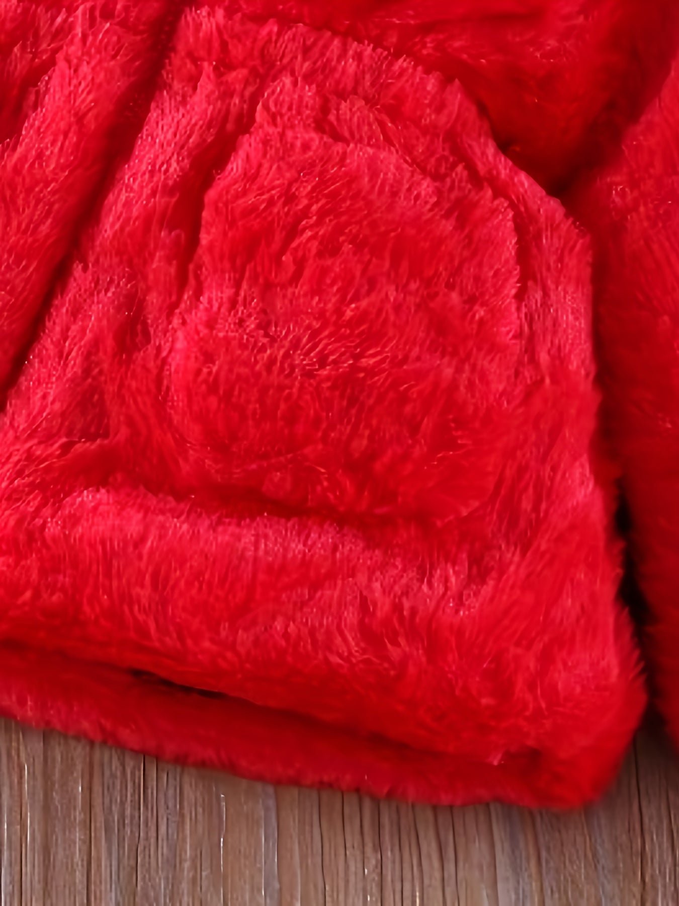Girls' Cozy Faux Fur Hooded Coat - Warm Zip-Up Winter Jacket with Pockets, Cute Ear Flaps & Plush Trim, Vibrant Red Mid-Length Casual Fall/Winter Outerwear for Youngsters & Toddlers, Autumn Winter Apparel, Playful Design, Sof